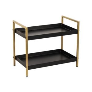 RIZIK STORE® 2-Tier Multipurpose Countertop Organizer Rack – Metal Standing Shelf for Kitchen, Bathroom, Dressing Table – Spice Rack, Vanity Tray, Makeup Organizer (Black Gold)