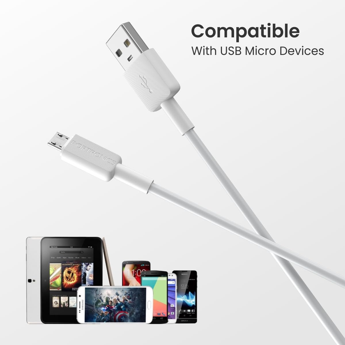 Portronics Konnect Link Micro USB Fast Charging Cable with 3.0A Output, 480Mbps Data Transfer, 1M Length for Smartphones, Tablet, Laptops & Other Micro USB Devices(White)