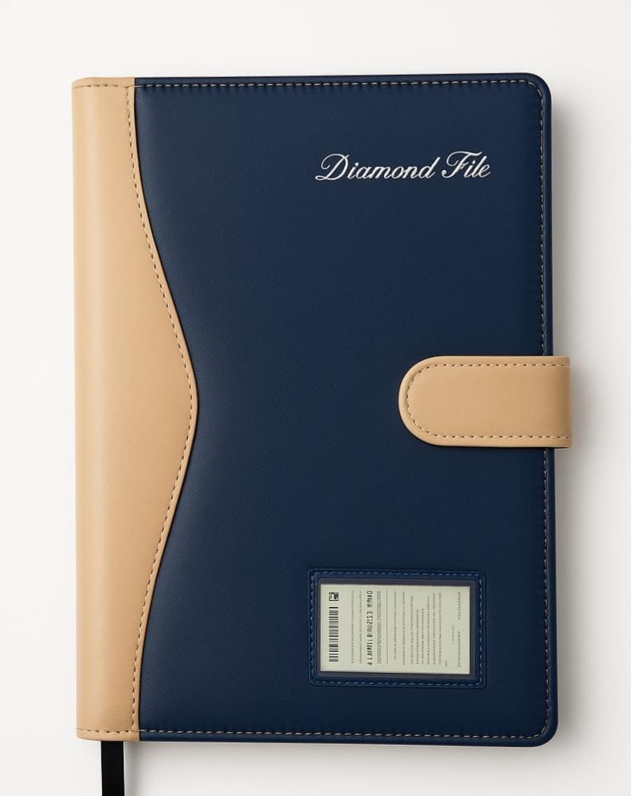 Dacto2pick Faux Leather Professional File Folder for Documents and Certificates - 20 Leafs - Conference Folder - Business Organizer (Blue) Multicoloured