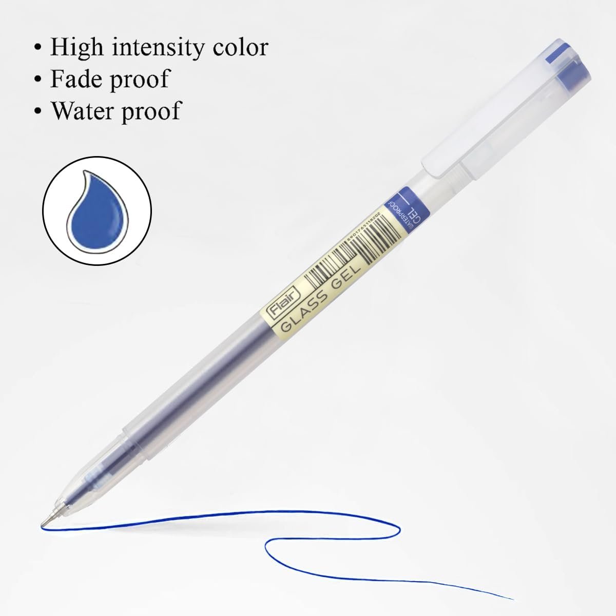 FLAIR Glass Gel Pen Wallet Pack | Tip Size 0.6 mm | Water Proof Ink For Smooth Flow System | Low-Viscosity Ink For Smudge Free Writing | Blue ink, Pack of 10