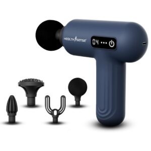 HealthSense Percussion Gun Massager machine for Full Body Pain Relief of Neck, Shoulder, Back, Arm & Foot for Men & Women | 2800 RPM Premium Deep Tissue Massage Gun with LCD Touch Screen | 4 Removable Heads | 6 Speed Levels | High Torque Motor | Lightweig