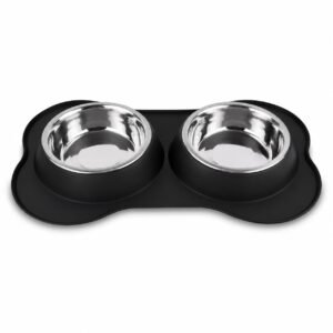 PAWPOURRI Dog Bone Shaped Stainless Steel Pet Bowl Combo with Non-Slip Silicone Base | Double Feeding Bowl for Food and Water for Dogs, Puppies & Cats (700ml Bowl Each)