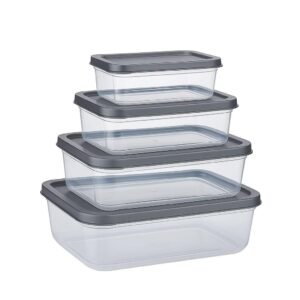 Lufarp Rectangular Plastic Food Storage Container with Air Tight Lid Kitchen Food Container Meat Box Fridge and Freezer Storage Boxes Bowl - 225ml, 325ml, 650ml, 1250ml, 4Pcs, Clear