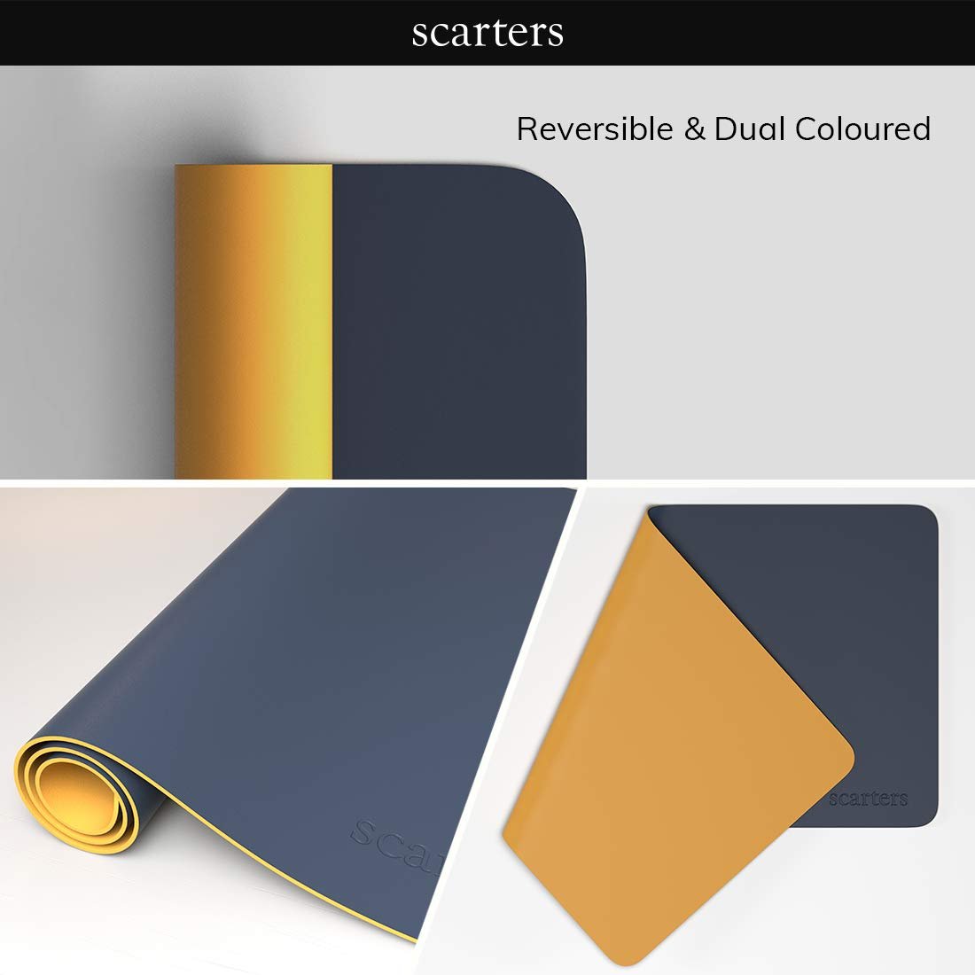 Scarters Desk Mat & Extended Mouse Pad 90x45cm, Reversible (Blue & Yellow)