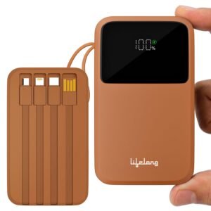 Lifelong Electronics 20000mAh 22.5W Fast Charging Power Bank | 3 Inputs (1 Built-in USB A Cable + 1 C + 1 Lightning Port) & 6 Outputs (3 Built-in Cables + 1 C + 2 A Port) | Small Pocket Size Powerbank