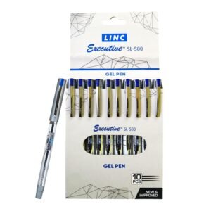 LINC 0.55mm Executive SL-500 Gel Pen | Water-Proof Ink & Textured Grip (Blue Ink, Pack of 10)