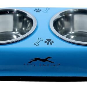 Pets Empire Dog & Cat Bowl | Cat Food Bowl | Bowls for Cat, Dog, Kitten | Feeder Double Diner Stainless Steel | Cat Feeding Bowl | Pet Bowl Anti Slip Mat | 2 X 200ml (Blue)