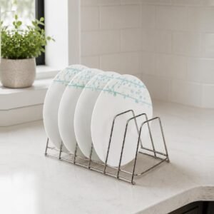 NH10 DESIGNS Steeliness Steel Dish Rack Plate Stand For 6 Layer Table Stand, Plates Holder Kitchen, Kitchen Rack, Stainless (Pack Of One, Nhspcountertop, Floating Shelves)