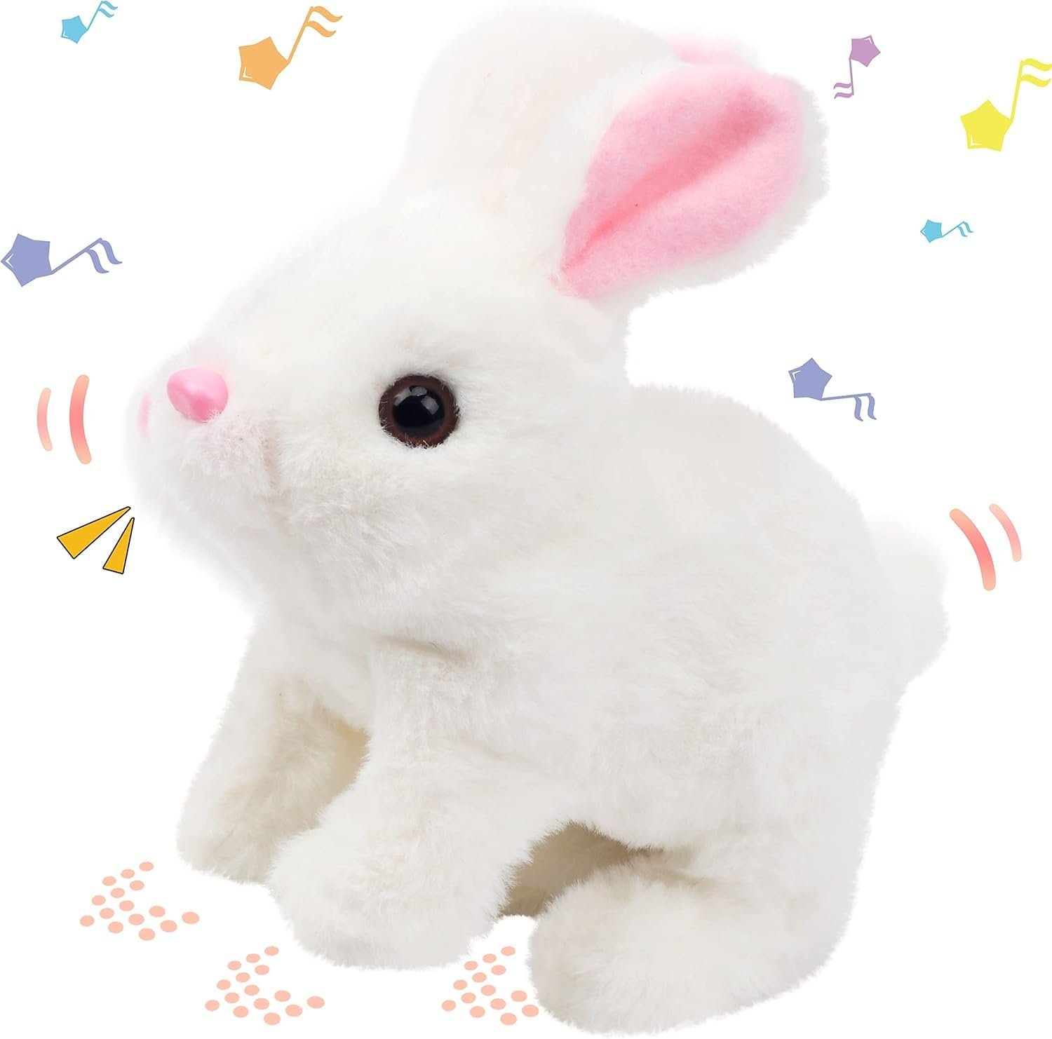 SHINETOY Hopping Rabbit Interactive Electronic Pet Plush Bunny Toy with Sounds and Movements Animated Walking Wiggle Ears Twitch Nose Gift for Toddlers Birthday, White, 7''