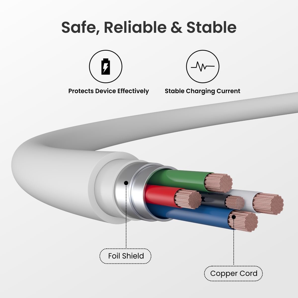 Portronics Konnect Link Micro USB Fast Charging Cable with 3.0A Output, 480Mbps Data Transfer, 1M Length for Smartphones, Tablet, Laptops & Other Micro USB Devices(White)