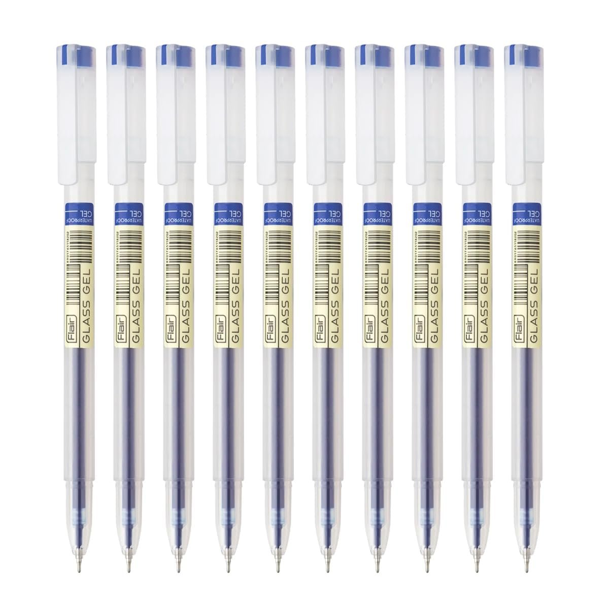 FLAIR Glass Gel Pen Wallet Pack | Tip Size 0.6 mm | Water Proof Ink For Smooth Flow System | Low-Viscosity Ink For Smudge Free Writing | Blue ink, Pack of 10