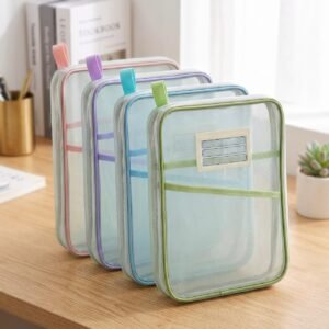 Finalize (Pack-2) A4 Mesh Zipper File Folder Organizer with 3-Layer Separation – Dustproof Document Bag with Label Pocket, Lightweight Portable Pouch for Office, School, Students (A4 Mesh File)