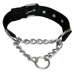 PSK PET MART Dog Nylon Half Chain Half Collar Belt Stainless Steel Dogs Collars 1 Piece Size - 1.25 inch Large (Color May Vary) (Pack of 1)