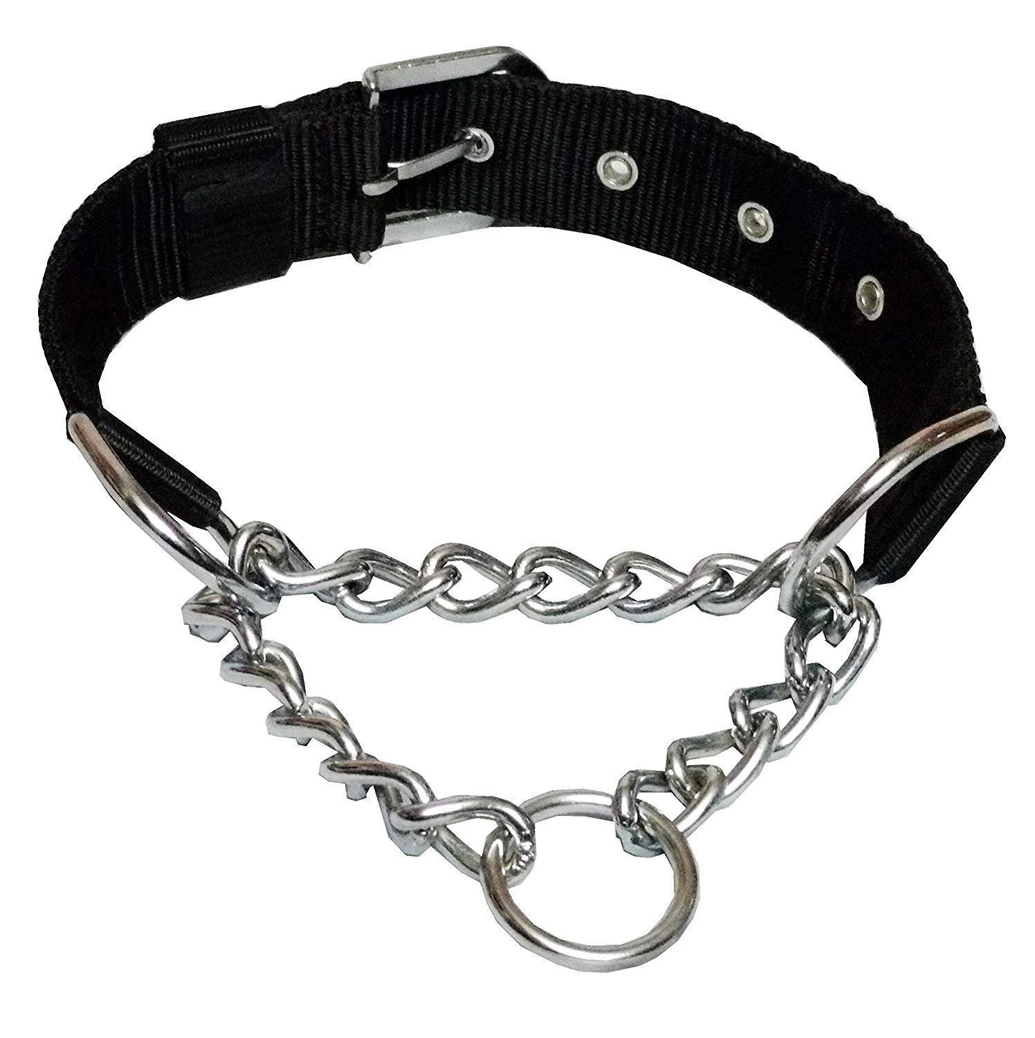 PSK PET MART Dog Nylon Half Chain Half Collar Belt Stainless Steel Dogs Collars 1 Piece Size - 1.25 inch Large (Color May Vary) (Pack of 1)