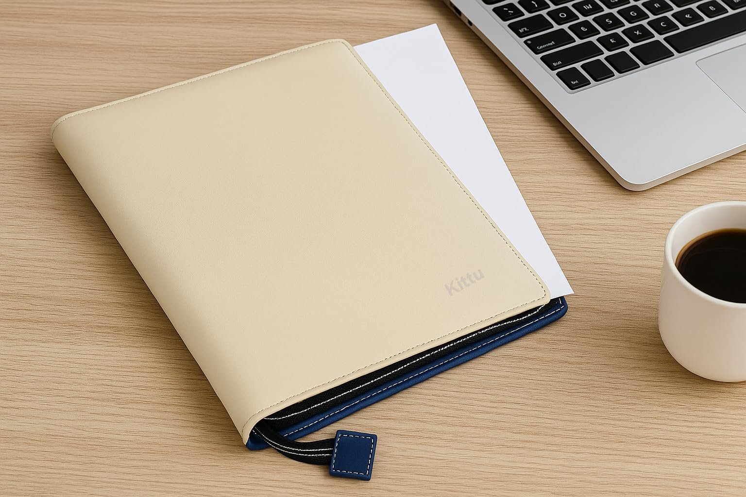 Dacto2pick Faux Leather Professional File Folder for Documents and Certificates - 20 Leafs - Conference Folder - Business Organizer (Blue) Multicoloured