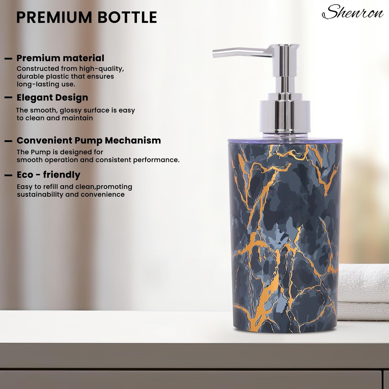 Shenron Refillable Liquid Soap Dispenser, Unbreakable Plastic Dispenser for Sanitizer, Lotion, Shampoo & Handwash Bottle for Kitchen, Bathroom, Shower, Wash Basin, 250ML (Blue, Pack of 2)