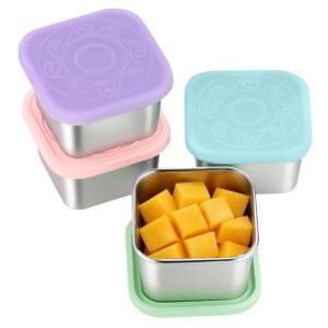 4 Pack Stainless Steel Snack Containers, 6oz Snack Box with Silicone Lids