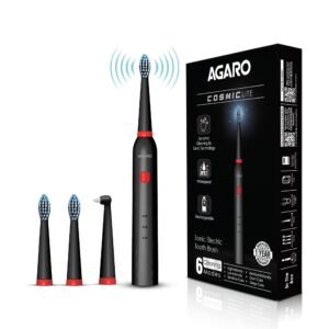 AGARO COSMIC Lite Sonic Electric Toothbrush for Adults with 6 Modes, 3 Brush Heads, 1 Interdental Head and Rechargeable with 3.5 Hours Charge Lasting up to 25 Days, Power Toothbrush, Black