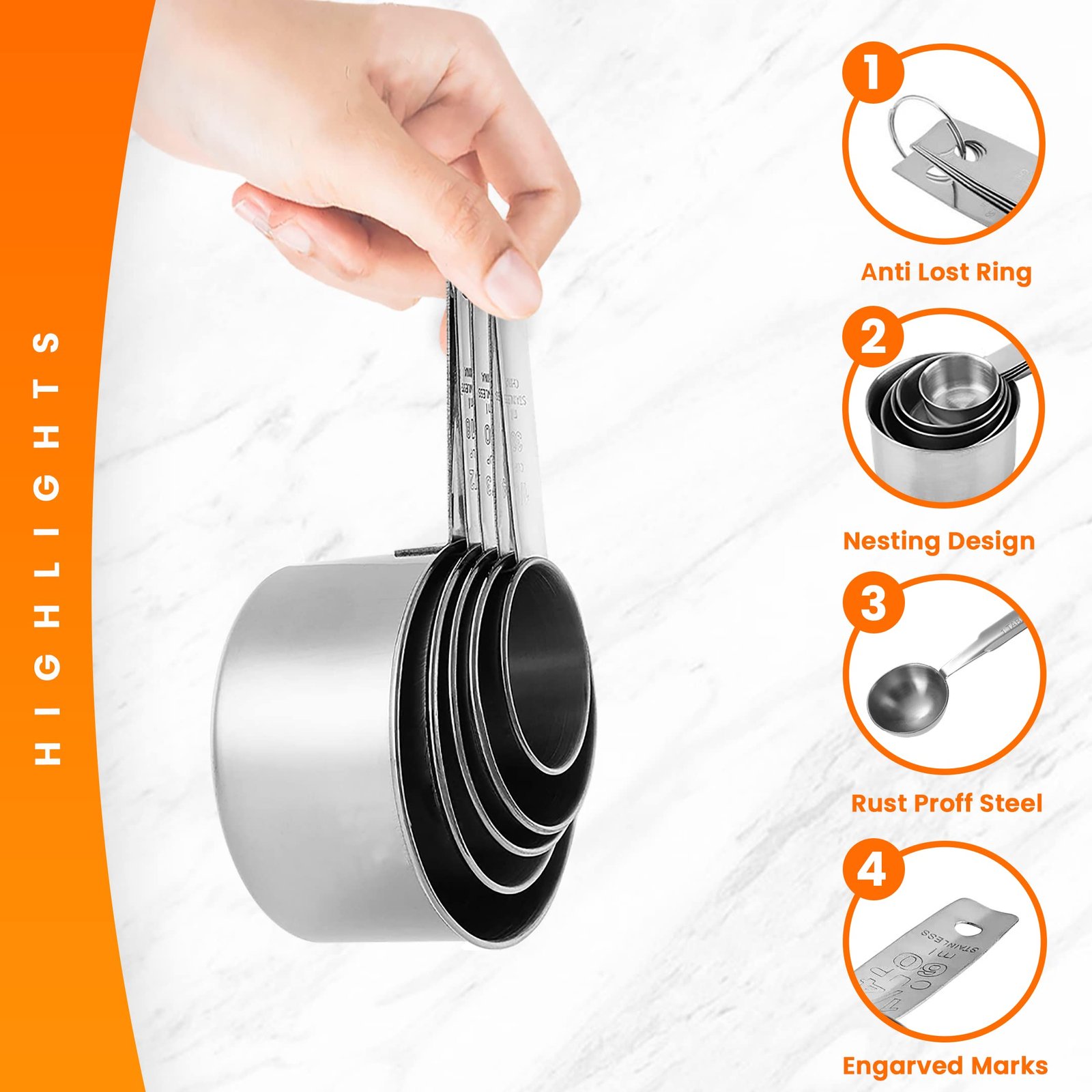 Anuaaroh Stainless Steel Measuring Cups & Spoon Combo for Dry or Liquid/Kitchen Gadgets for Cooking & Baking Cakes/Measuring Cup Set Combo with Handles (Set of 4 Cups and 4 Spoons)
