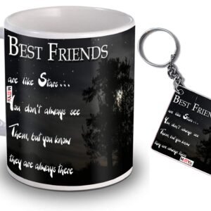 ME & YOU Best Friends are Like Stars Beautiful Quoted Coffee Mug and Keychain for Best Friend