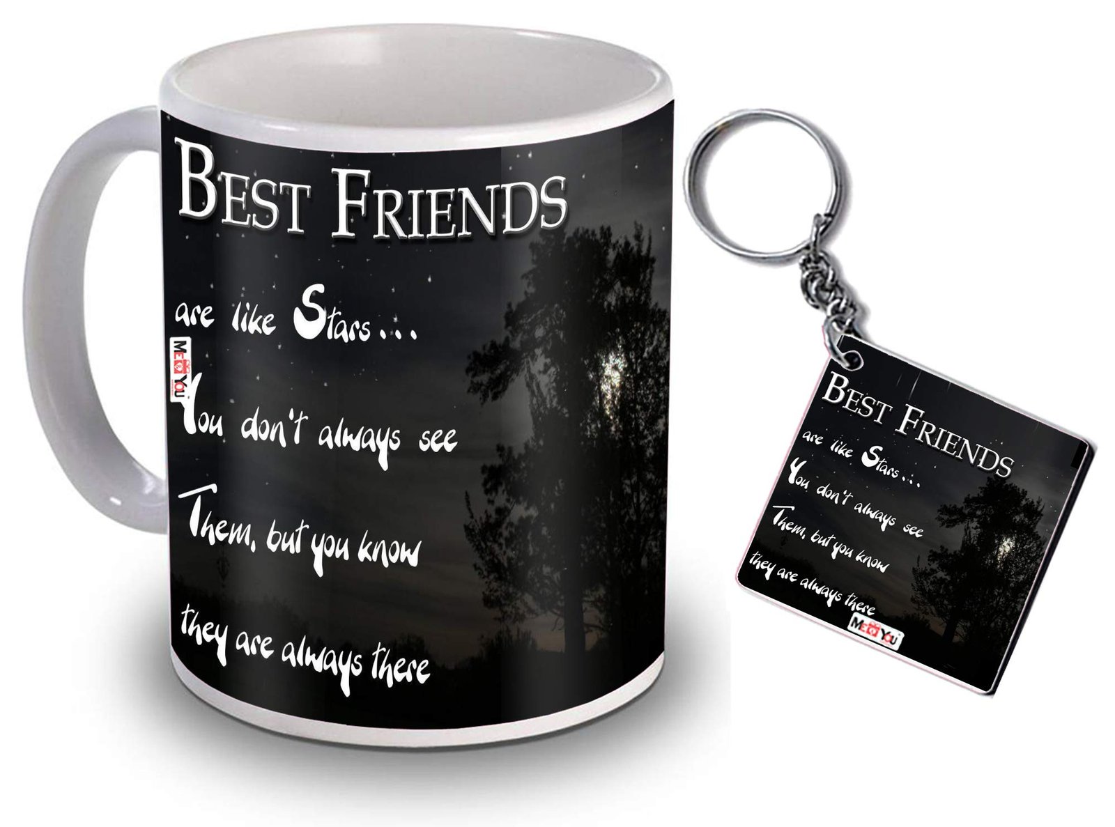 ME & YOU Best Friends are Like Stars Beautiful Quoted Coffee Mug and Keychain for Best Friend