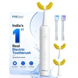 PORClean SweepElite Electric Toothbrush for Adults, 45° Sweeping Arc Technology, 21000-38000 VPM, 4 Modes, DuPont 612 Bristles, USB-C,180 Days Battery Life, IPX7 Waterproof,4 Brush Heads & Travel Case