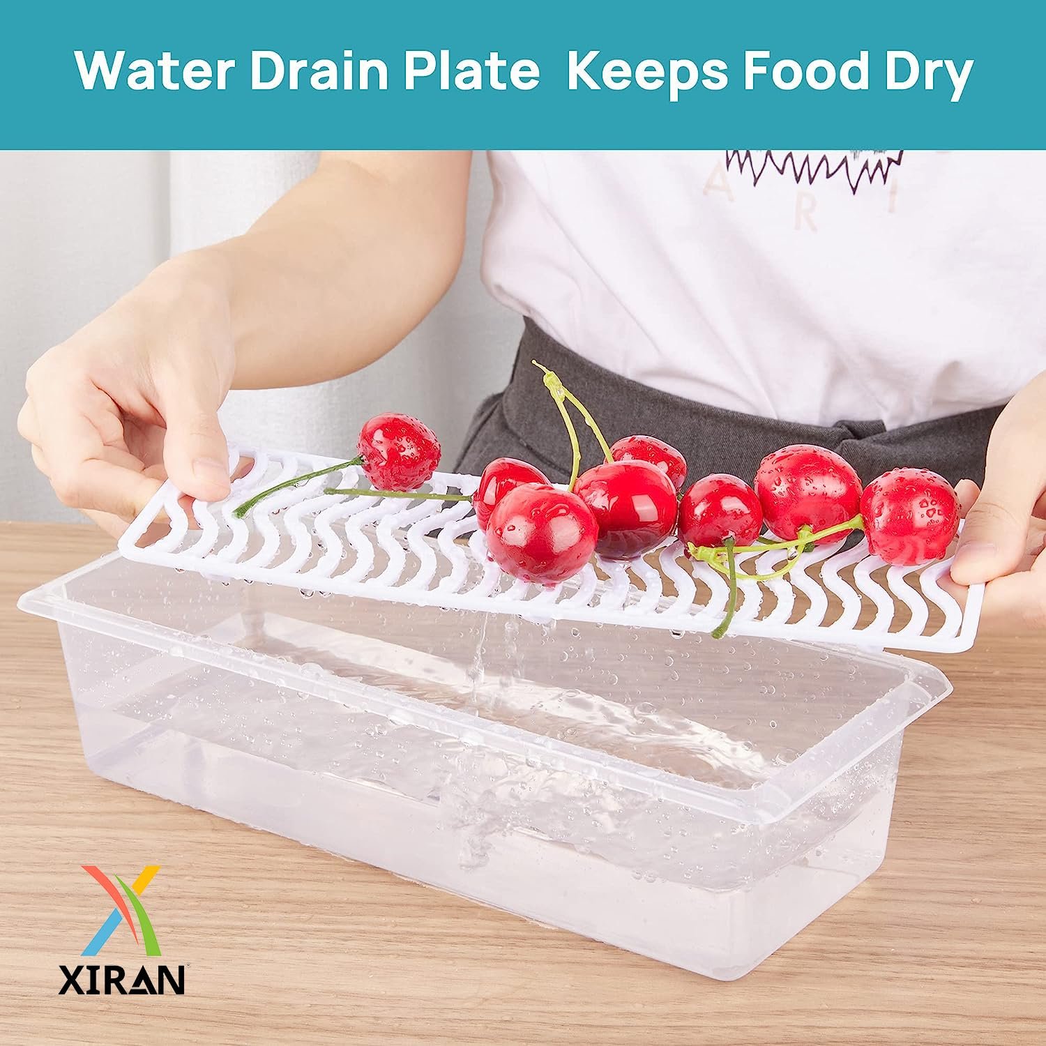 Xiran 6 Fridge Storage Boxes Fridge Organizer With Removable Drain Plate&Lid Stackable Fridge Storage Containers Plastic Freezer Storage Containers For Fish,Meat,Vegetables,Fruits(1500Ml),Transparent