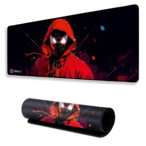 SMULY Gaming Mouse Pad, Large Desk Mat 58.5 x 28 cm, Extended Washable Mousepad, Desk Pad, 2mm Thick Non-Slip Rubber Base, Stitched Edges, Smooth Surface (Multicolour) – Red Hoodie Spider Design