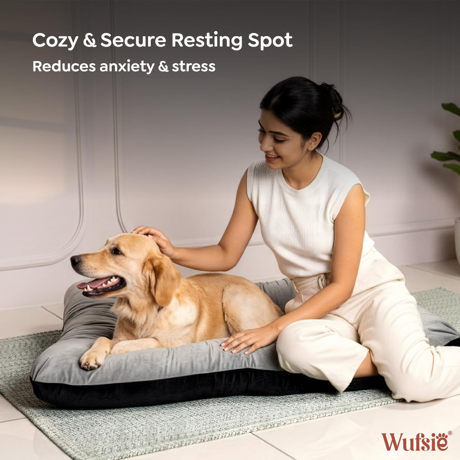 WUFSIE Dog Bed Large 70x100cm | Reversible Premium Velvet Black & Grey Pet Bed | Soft, Washable & Durable Bed for Dog and Cat for Everyday Comfort & Relaxation