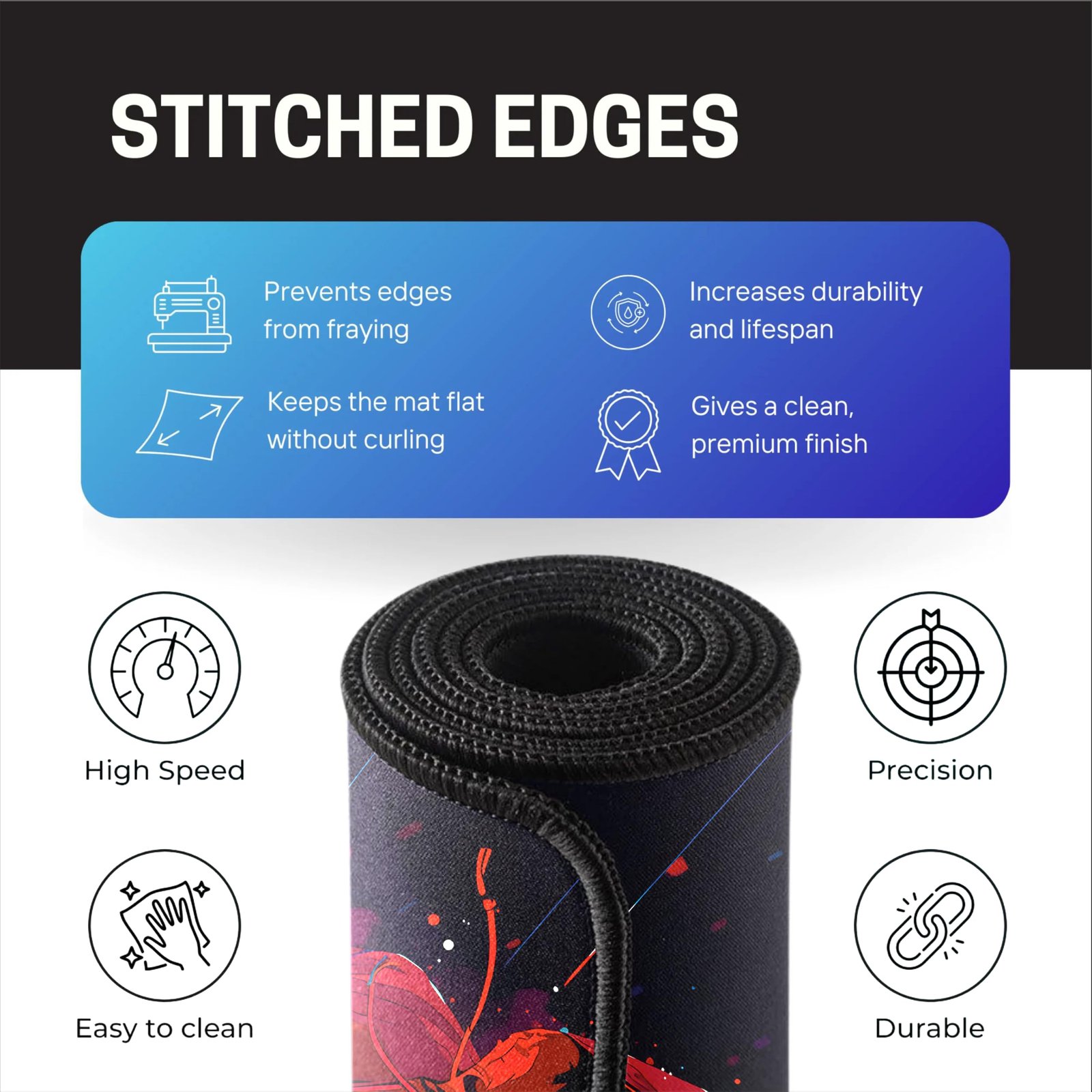 SMULY Gaming Mouse Pad, Large Desk Mat 58.5 x 28 cm, Extended Washable Mousepad, Desk Pad, 2mm Thick Non-Slip Rubber Base, Stitched Edges, Smooth Surface (Multicolour) – Red Hoodie Spider Design