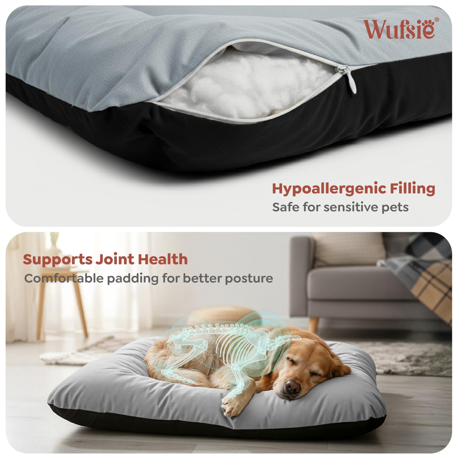 WUFSIE Dog Bed Large 70x100cm | Reversible Premium Velvet Black & Grey Pet Bed | Soft, Washable & Durable Bed for Dog and Cat for Everyday Comfort & Relaxation