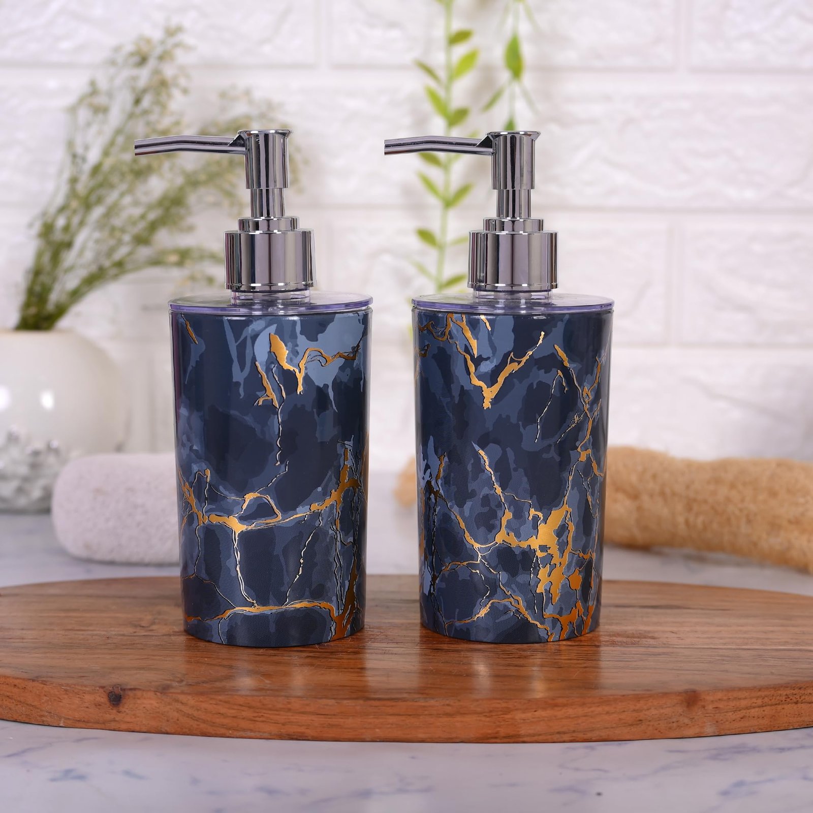 Shenron Refillable Liquid Soap Dispenser, Unbreakable Plastic Dispenser for Sanitizer, Lotion, Shampoo & Handwash Bottle for Kitchen, Bathroom, Shower, Wash Basin, 250ML (Blue, Pack of 2)