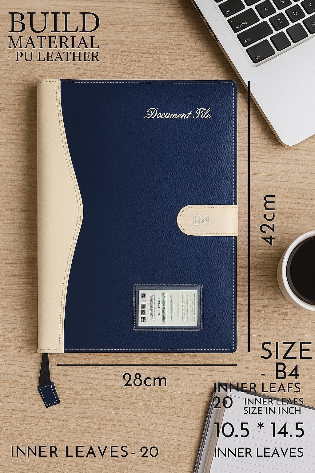 Dacto2pick Faux Leather Professional File Folder for Documents and Certificates - 20 Leafs - Conference Folder - Business Organizer (Blue) Multicoloured
