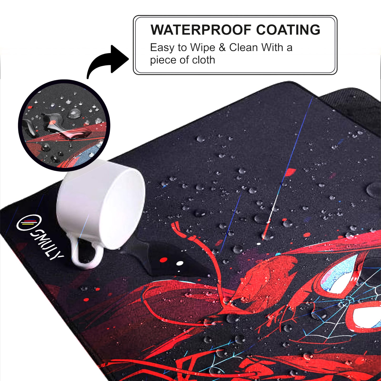 SMULY Gaming Mouse Pad, Large Desk Mat 58.5 x 28 cm, Extended Washable Mousepad, Desk Pad, 2mm Thick Non-Slip Rubber Base, Stitched Edges, Smooth Surface (Multicolour) – Red Hoodie Spider Design