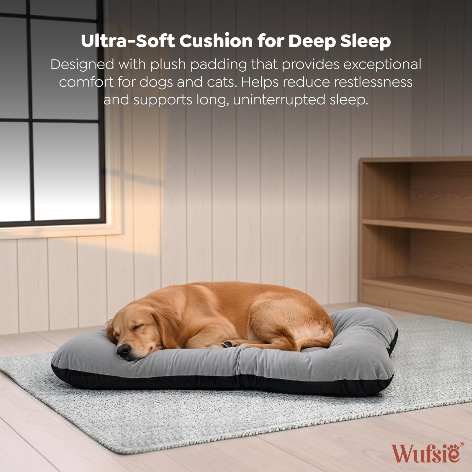 WUFSIE Dog Bed Large 70x100cm | Reversible Premium Velvet Black & Grey Pet Bed | Soft, Washable & Durable Bed for Dog and Cat for Everyday Comfort & Relaxation