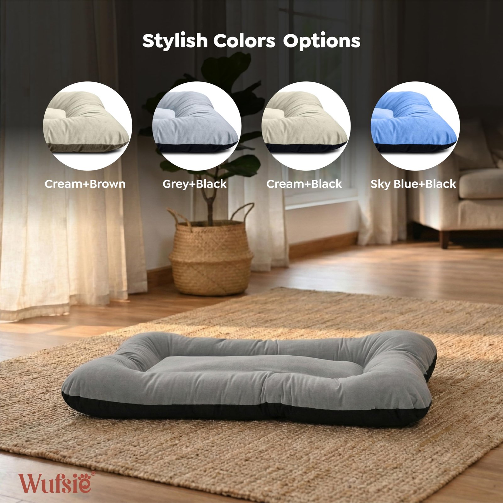 WUFSIE Dog Bed Large 70x100cm | Reversible Premium Velvet Black & Grey Pet Bed | Soft, Washable & Durable Bed for Dog and Cat for Everyday Comfort & Relaxation