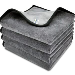 SOFTSPUN Microfiber Cloth Silk Banded Edges 500 GSM 40X40 cms Pack of 4 Grey! Silk Banded Edge Towel Set Extra Thick Microfiber Cleaning Cloths Perfect for Bike Auto Cars Both Interior and Exterior.