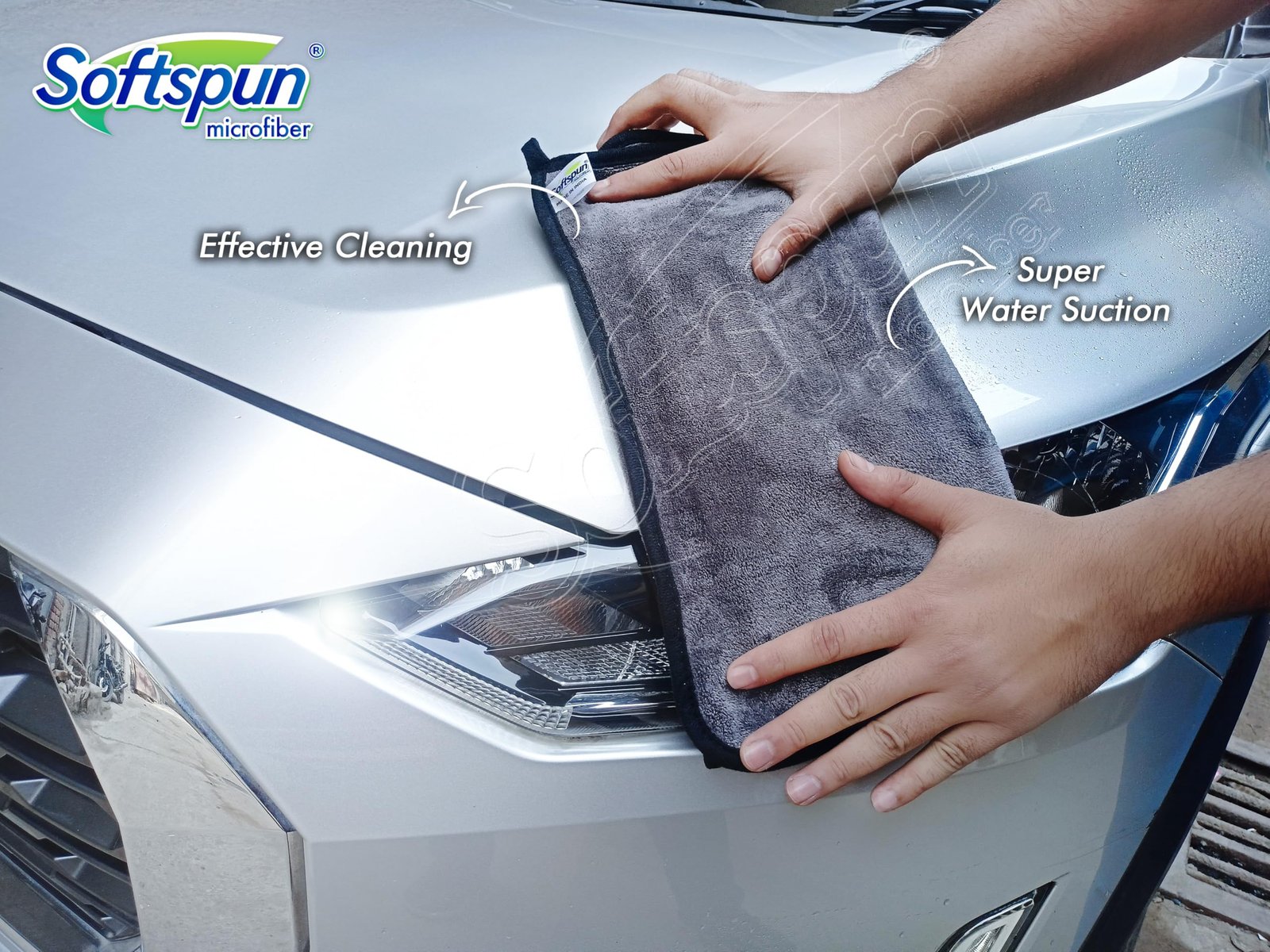 SOFTSPUN Microfiber Cloth Silk Banded Edges 500 GSM 40X40 cms Pack of 4 Grey! Silk Banded Edge Towel Set Extra Thick Microfiber Cleaning Cloths Perfect for Bike Auto Cars Both Interior and Exterior.